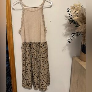 SHEIN Beige and Black Lace Trim Dress